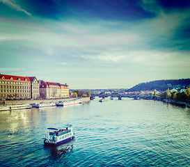 Image showing Tourist boats on Vltava river in Prague