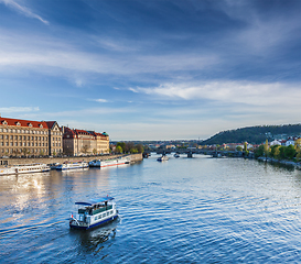 Image showing Tourist boats on Vltava river in Prague