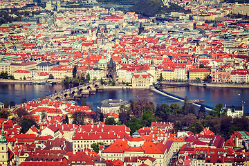 Image showing View of Charles Bridge over Vltava river and Old city from Petri