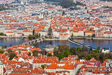 Image showing View of Charles Bridge over Vltava river and Old city from Petri