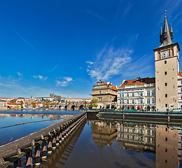 Image showing Prague Stare Mesto embankment view from Charles bridge