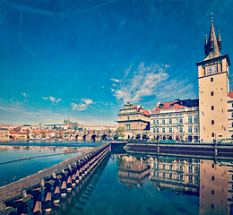 Image showing Prague Stare Mesto embankment view from Charles bridge