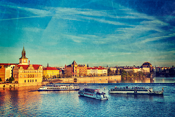 Image showing Prague Stare Mesto embankment view from Charles bridge