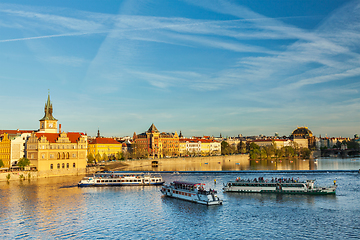 Image showing Prague Stare Mesto embankment view from Charles bridge