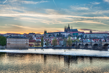 Image showing View of Charles bridge over Vltava river and Gradchany (Prague C