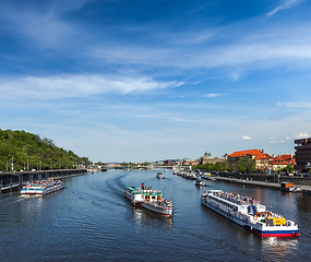 Image showing Tourist boats on Vltava river in Prague