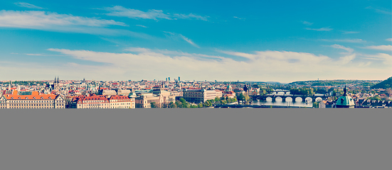 Image showing Panoramic view of Prague bridges over Vltava river