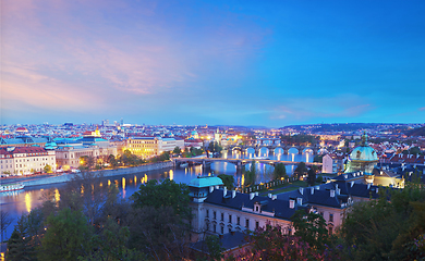 Image showing Panoramic view of Prague bridges over Vltava river