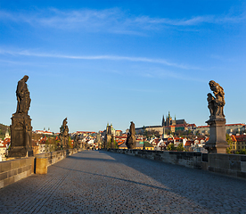 Image showing Charles bridge and Prague castle in the morning