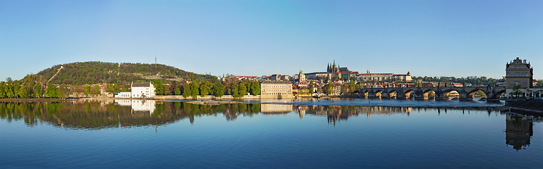 Image showing View of Charles bridge over Vltava river and Gradchany (Prague C