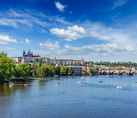 Image showing View of Charles bridge over Vltava river and Gradchany (Prague C