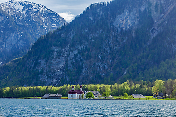 Image showing Koningsee lake and St. Bartholomew's Church, Germany