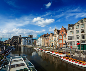 Image showing Ghent canal. Ghent, Belgium