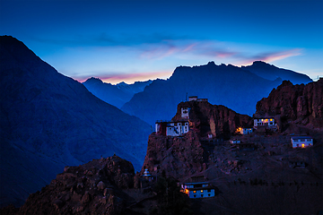 Image showing Dhankar gompa in twilight