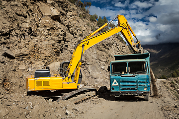 Image showing Road construction in mountains Himalayas