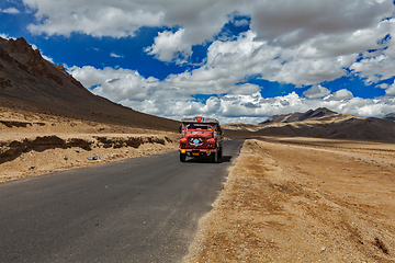 Image showing Manali-Leh road in Indian Himalayas with lorry. Ladakh, India