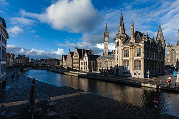 Image showing Ghent canal and Graslei street. Ghent, Belgium