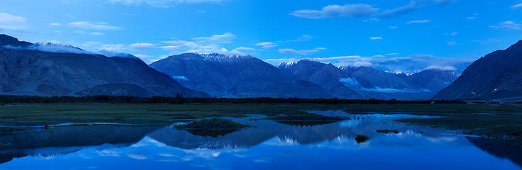 Image showing Panorama of Nubra valley in twilight. Ladah, India