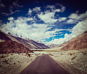 Image showing Road in Himalayan landscape, Nubra valley