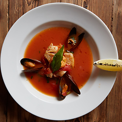 Image showing Close up of a bowl of italian seafood soup