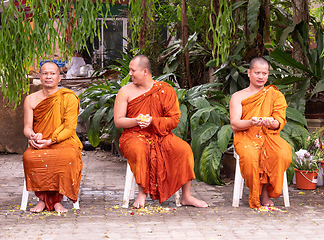 Image showing Monks celebrating Songkran in Thailand