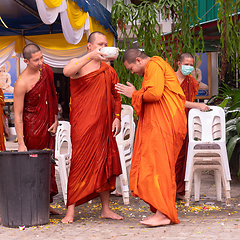 Image showing Monks celebrating Songkran in Thailand