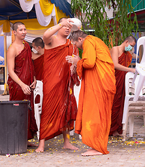 Image showing Monks celebrating Songkran in Thailand