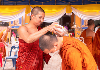 Image showing Monks celebrating Songkran in Thailand