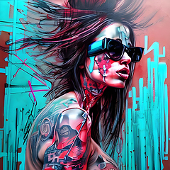 Image showing cyberpunk graffiti portrait illustration