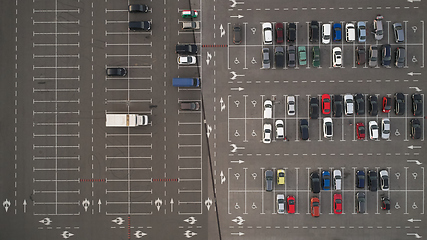 Image showing Car parking lot viewed from above, Aerial view. Top view