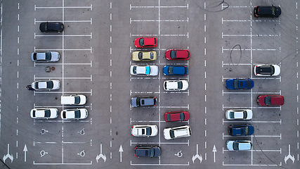 Image showing Car parking lot viewed from above, Aerial view. Top view