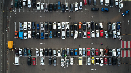 Image showing Car parking lot viewed from above, Aerial view. Top view