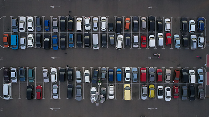 Image showing Car parking lot viewed from above, Aerial view. Top view