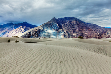 Image showing Sand dunes in Himalayas. Hunder, Nubra valley, Ladakh