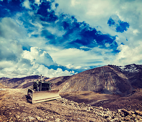 Image showing Bulldozer on road in Himalayas