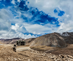 Image showing Bulldozer on road in Himalayas