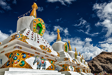 Image showing White chortens stupas in Ladakh, India