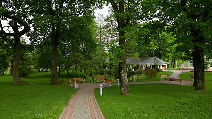 Image showing a texture of walk way and green field