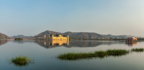 Image showing Panorama of Man Sagar Lake and Jal Mahal (Water Palace)