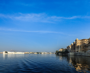 Image showing City Palace, Lake Palace and Lake Pichola. Udaipur, India