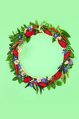 Image showing Summer Wreath of Natural Flower Food and Herb Spice Seasoning  