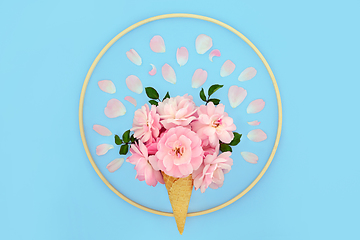 Image showing Surreal Rose Flower Ice Cream Cone Abstract Design