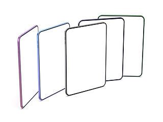 Image showing Five different colored tablet computers