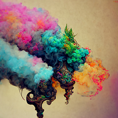 Image showing Abstract design of a dust cloud. Colorful rainbow of dust partic