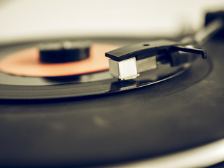 Image showing Vintage looking Vinyl record on turntable