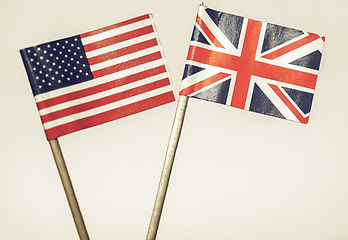 Image showing Vintage looking British and American flags