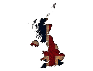 Image showing Map and flag of Great Britain on rusty metal,