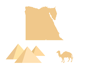 Image showing Egypt, pyramids and camel on white