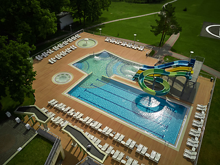 Image showing swimming pool on luxury resort in forest.