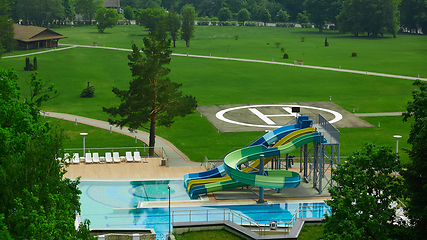 Image showing swimming pool on luxury resort in forest.